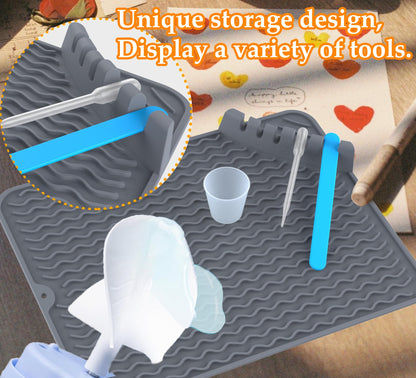Heat-Resistant Silicone Craft Mat 16x12 Inch | Non-Slip Epoxy Resin Art Mat with Tool Organizer | Textured Surface for Jewelry, Coasters | Durable & Easy Cleanup