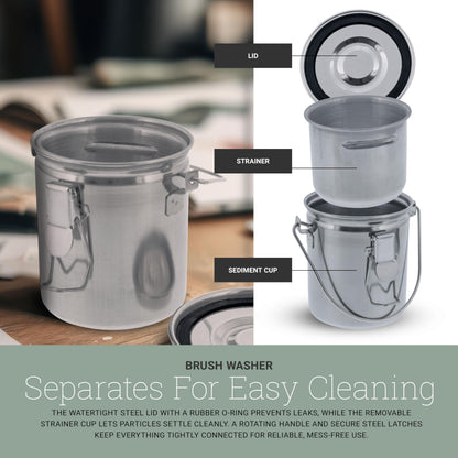U.S. Art Supply Stainless Steel Leak-Proof Deluxe Paint Brush Washer with Wash Tank, Clip-On Lid, and Strainer Cup - Oil Paint Brush Cleaner for Artists