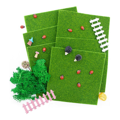 MinrzPet Fairy Garden Kit, 25 Pack, Fake Grass Mat and Miniatures Figurines Set, Fairy Garden Accessories, Micro Landscape Ornaments, DIY Mini House Decor