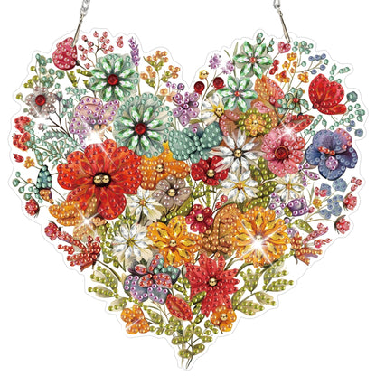 HEIBAGO Heart Flower Diamond Art Hanging Kits for Adults, Diamond Art Suncatchers, 5D Special Shape Diamond Painting Pendant, DIY Window Ornament Gifts for Home Garden Door Wall Decor 8.3 x 8.3 Inch