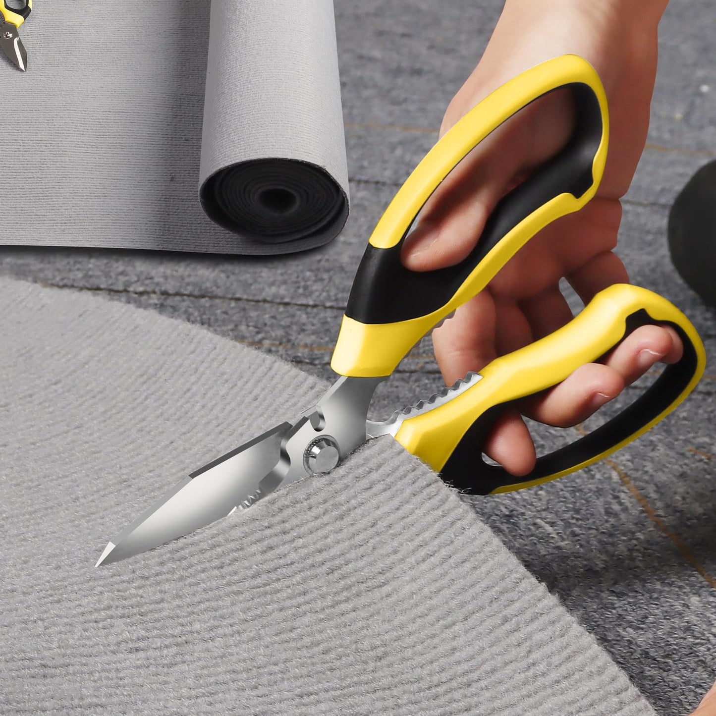 BoFuYuan Utility Scissors Heavy Duty: 8-Inch sharp Scissors All Purpose heavy duty, Serrated Blades Cut Carpet, Cardboard, Wire, Leather, Fabric, Multipurpose Shears for Kitchen, Garden, Office, Craft