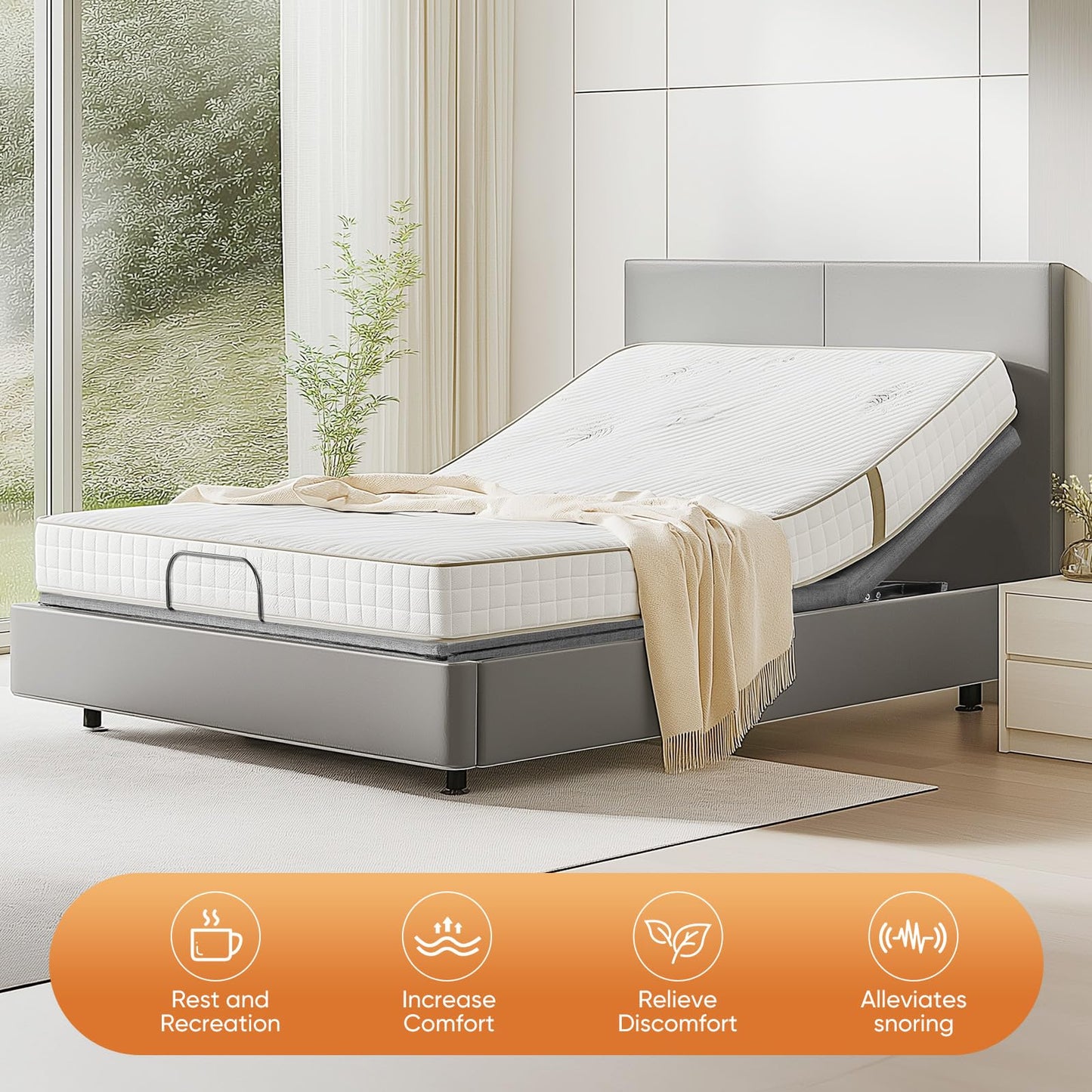 Sweetcrispy Full Adjustable Bed Frame, Ergonomic Electric Base with Wireless Remote and 2 USB Ports, Head and Foot Incline, Zero Gravity, Anti-Snore, Easy Assembly