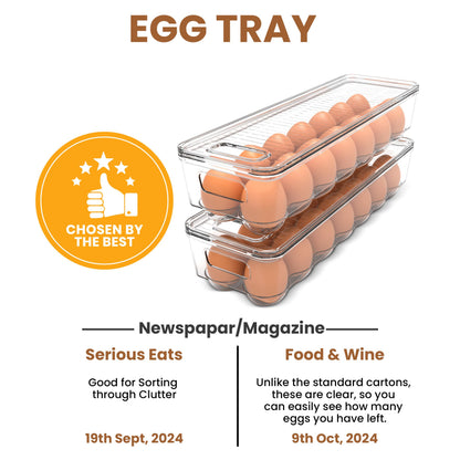 Utopia Home Egg Container With Lid and Handle for Refrigerator - Pack of 3 - Clear Stackable Egg Holder for Kitchen Storage and organization