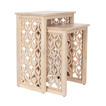 Kate and Laurel Karni Modern Mango Wood Living Room Nesting Tables, Set of 2, Whitewash, Decorative Coastal Solid Wood End Tables for Use as Bedroom Nightstands or Entryway Decor Accents