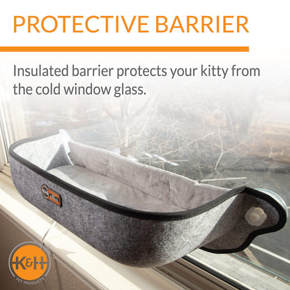 K&H Pet Products EZ Mount Thermo-Kitty Window Bed Extra-Deep Gray 27 X 10 X 11 Inches