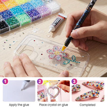 40 Colors Resin Jelly Rhinestones for Bedazzling, 32000Pcs 3mm Flatback Gems with 3Pcs 10ml B7000 Jewelry Glue & Tools, All-in-One Bedazzling Kit for Crafting Book Shoes Clothing Nail Diamond Art