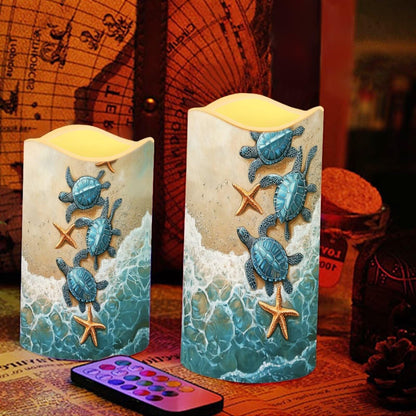 Ystardream 4PCS Flameless Candle Sea Turtle Led Flameless Candles with Remote Fake Candles that Look Real for Home Living Room Bathroom Bedroom Decor,Starfish