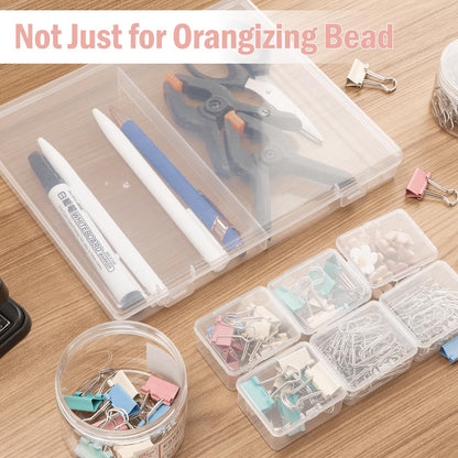 CINDALOG 2PACK Bead Storage Containers, 32 Grids Clear Plastic Bead Organizer Craft Organizers and Storage Box with Secure Hinged Lid for Jewelry Charms, Nail Jewelry Rhinestones, DIY Supply Case