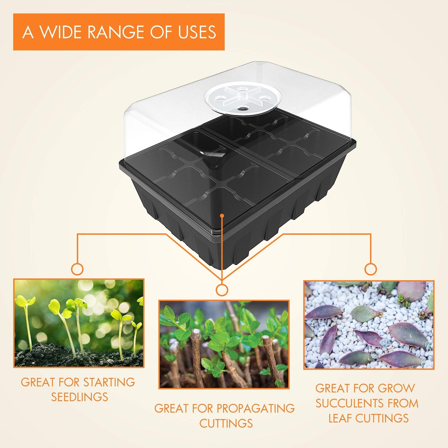 Gardzen 3 Pack Seed Starter Tray Germination Kit, Seed Starter Kit with Adjustable Humidity Dome, Plant Growing Kit 6.6" x 4.5" (12-Cell per Tray), Clear