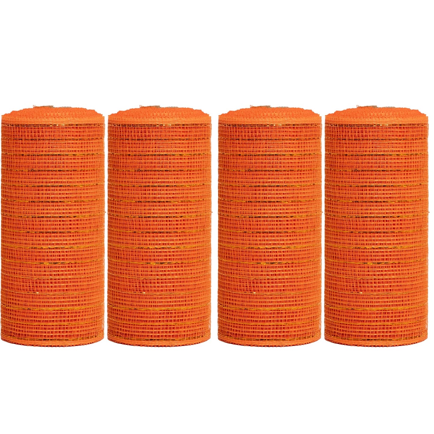 JStnana Orange Deco mesh 6 inch, 4 Rolls Fall Thanksgiving Mesh Ribbon 30 Feet Each Roll Metallic Foil Decorative Mesh Rolls Fabric DIY Craft Wreath Making Supplies for Halloween Wreath Swags