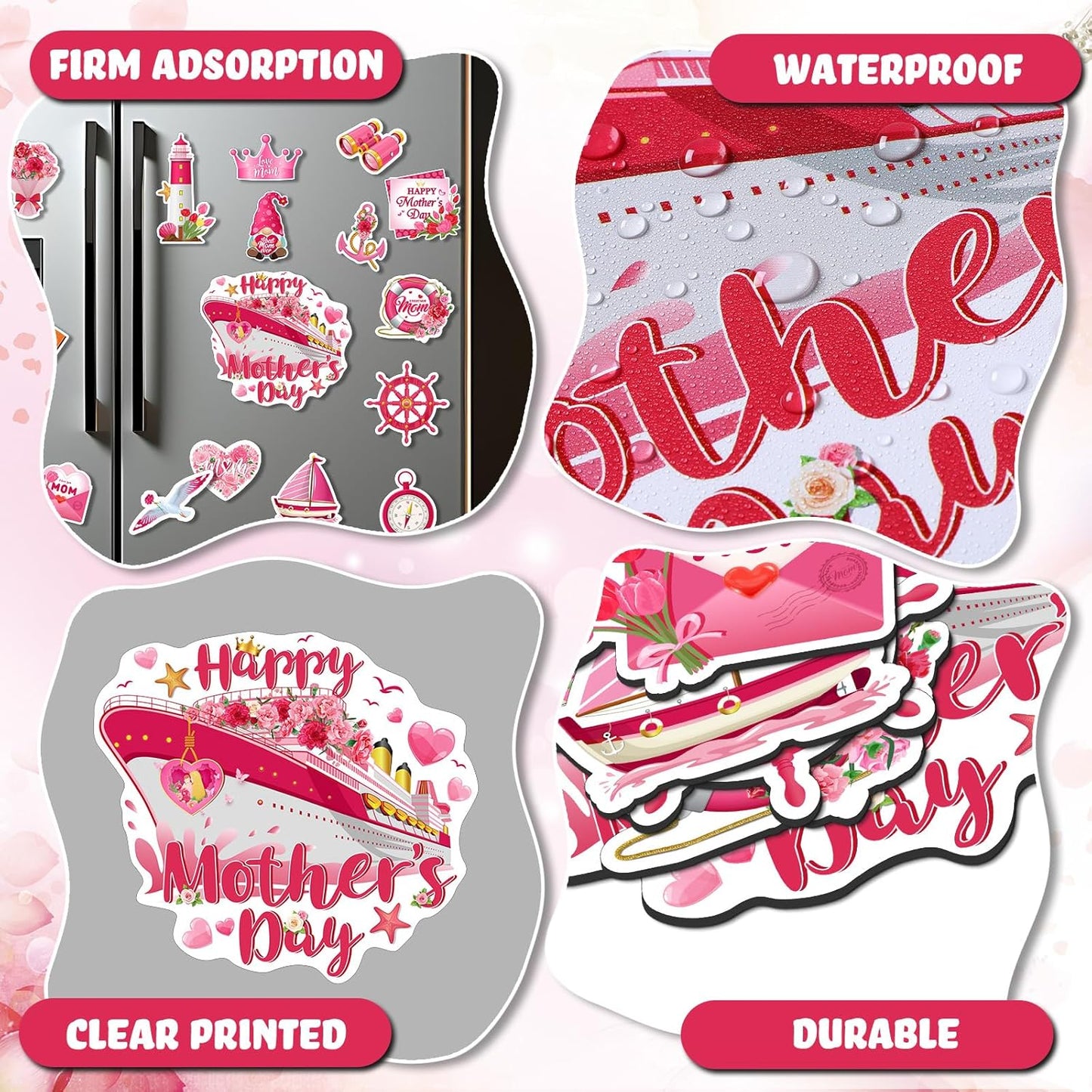 Capoda 16 Pieces Mother's Day Cruise Door Magnets, Bulk Fridge Magnetic Decals for Happy Mother's Day Decorations