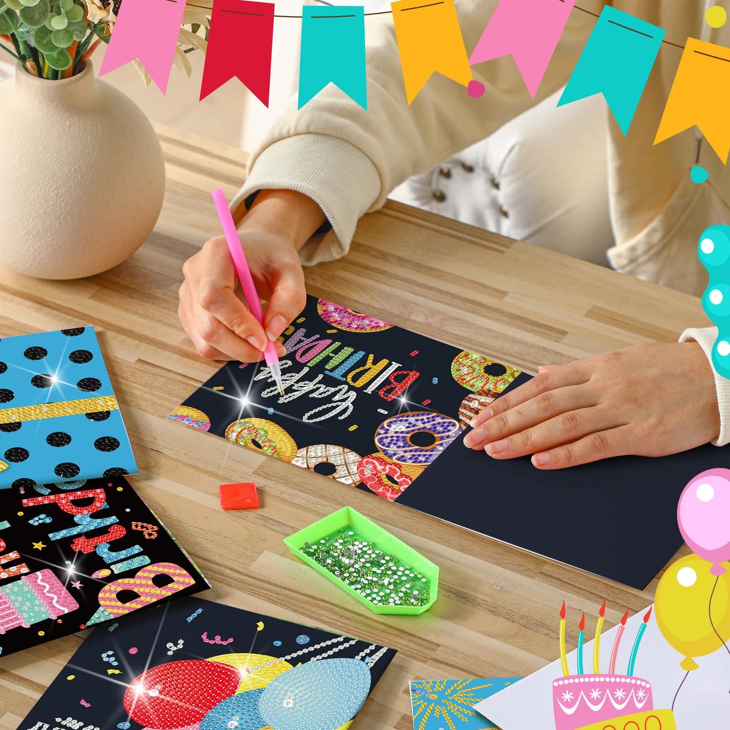 Saillong 12 Pack Happy Birthday Diamond Painting Greeting Card Kits DIY Diamond Art Cards with Envelopes Birthday Cake 5d Rhinestones Painting Kits for Adults DIY Crafts Family Friend Birthday Gifts