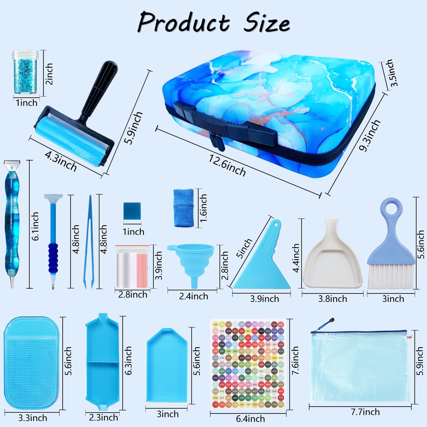 Muzagroo Art Diamond Painting Storage Containers 60 Slots Diamond Art Storage Box with Accessories and Tools Portable Shockproof Organizer Case for Diamond Painting Kits M (Blue-Deluxe)
