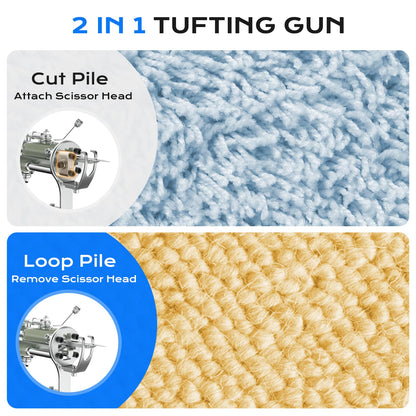 BESGEER Rug Tufting Gun with Carpet Trimmer Kit, Rug Gun with Tufting-Shears with Tufting Cloth, 2 in 1 Cut & Loop Pile Carpet Gun and Carving Clippers, Tufting Gun Machine Kit for Beginners