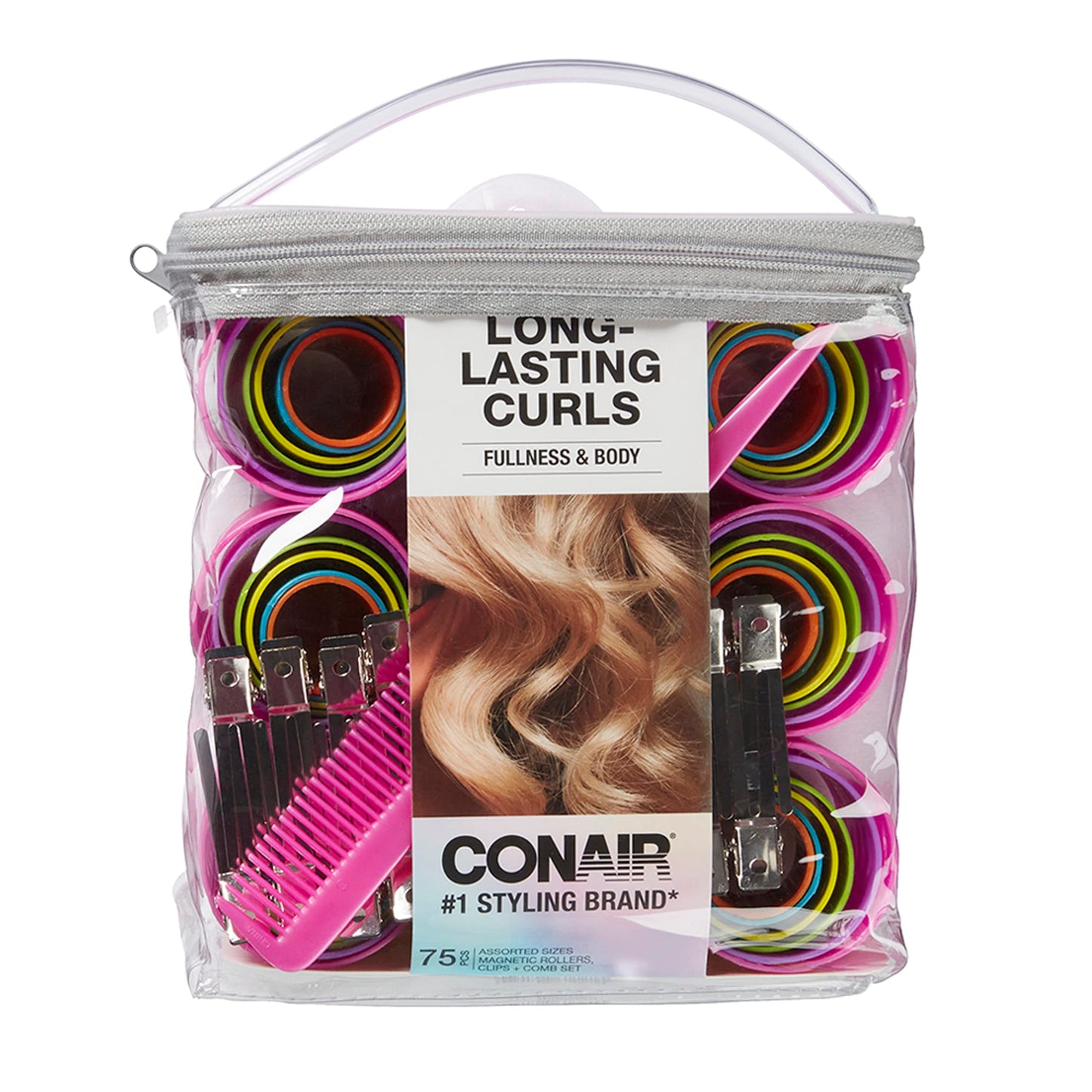 Conair Foam Hair Rollers - Heatless hair curlers - Foam Rollers - Heatless Hair rollers in Large - Pink - 9 Count w/storage case
