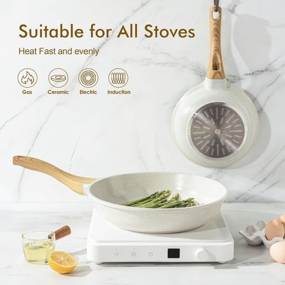 SENSARTE Nonstick Ceramic Frying Pan - 8-Inch Healthy Omelet Skillet | PFAS-Free, Induction Compatible, White