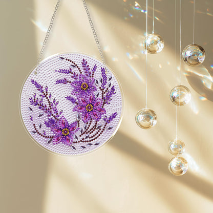 Eiflow Glass Diamond Art Hanging Kit for Adults, DIY Diamonds Painting Door Hanging Board Kit, Special Crystal Diamond Art Painting Pendant Ornament (Purple Flower)