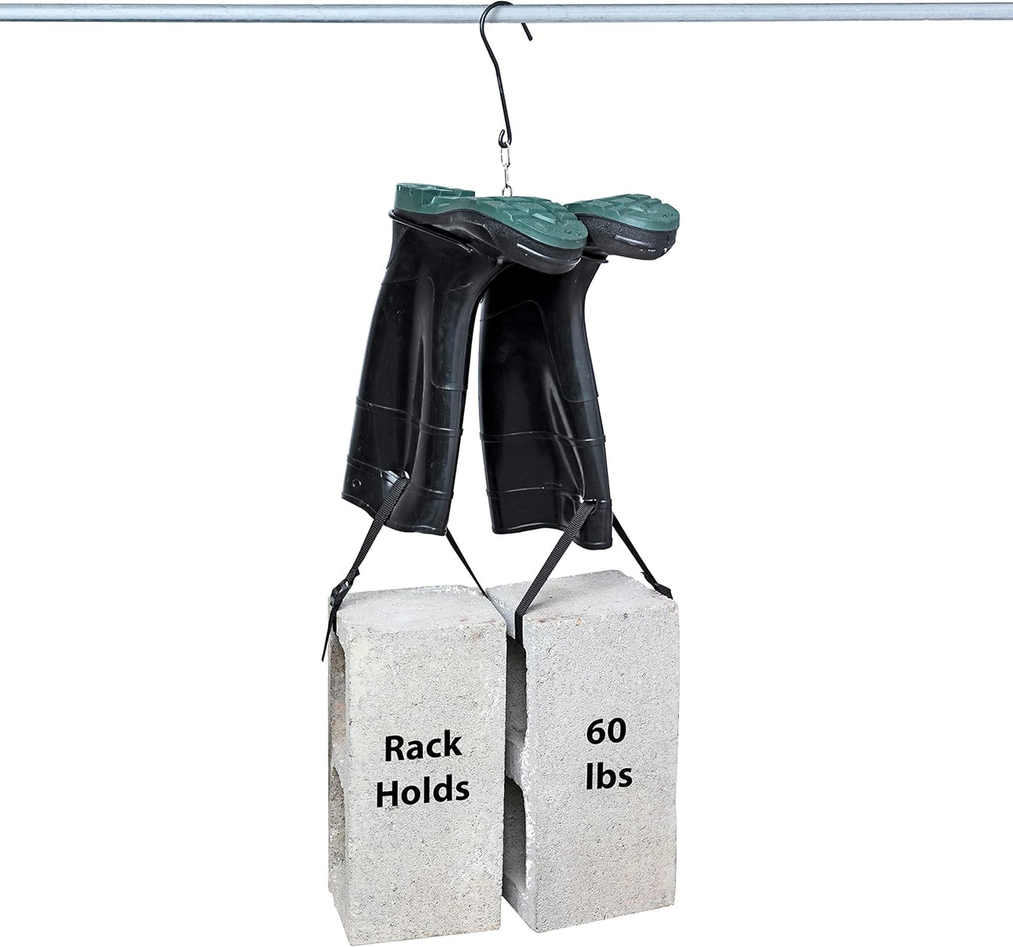 Rack'Em Wader Boot Hanger for Fishing Waders, Heavy Duty, Black, 1 Pair Hanging Hook