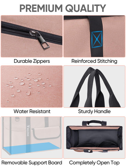 BALEINE Large Utility Tote Bag with Reinforced Bottom, Multi-Pockets and Top Zipper Closure, Perfect for Teachers, Nurses, Travel, Work - Water-Resistant (Medium, Pink)