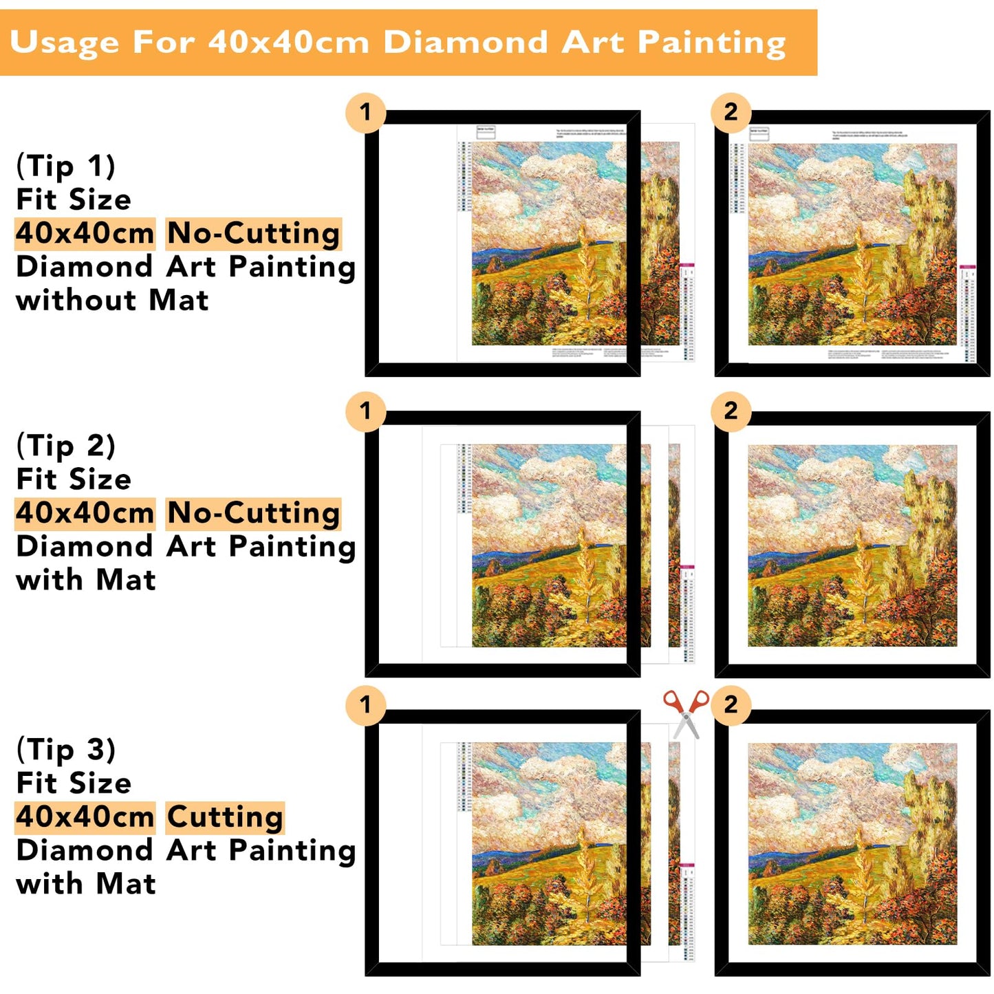 QOTIB Wood 16x16 Frame Set of 2 with 14x14 Mat, for 40 x 40cm Diamond Art Painting, Display Picture 14 x 14 with Mat or 16 x 16 without Mat, Large 40x40 Picture Frame for Wall Hanging, Black, 2 Pack