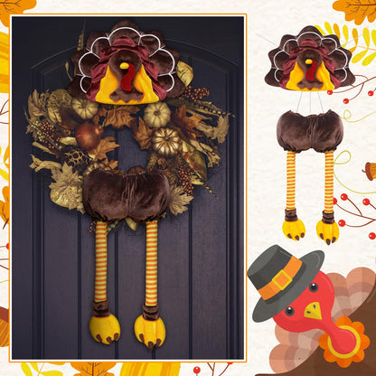 Breathffy Turkey Thanksgiving Head Tail Legs Plush Wreath Embellishment Kit 2 Pieces for Fall Events Thanksgiving Party Family Gatherings Holiday Decorations 27 Inches High