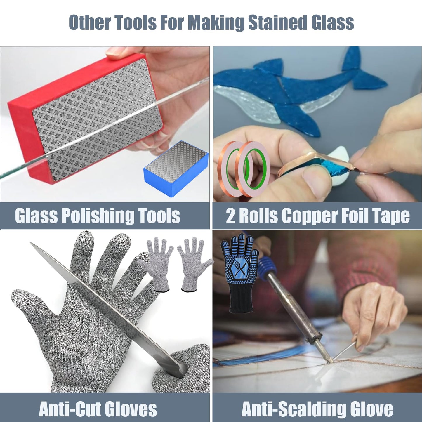 Stained Glass Kit, Stained Glass Supplies, Stained Glass Kits for Beginners, with 80W Soldering Iron Kit, Glass Cutter Tool Kit, Copper foil Tape, Cut Resistant and Welding Gloves