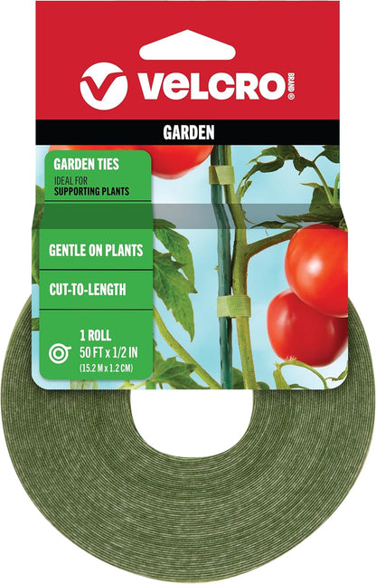 VELCRO Brand Garden Ties - Reusable Plant Supports for Effective Growing | 50 ft x 1/2 in, Green-Recycled Plastic