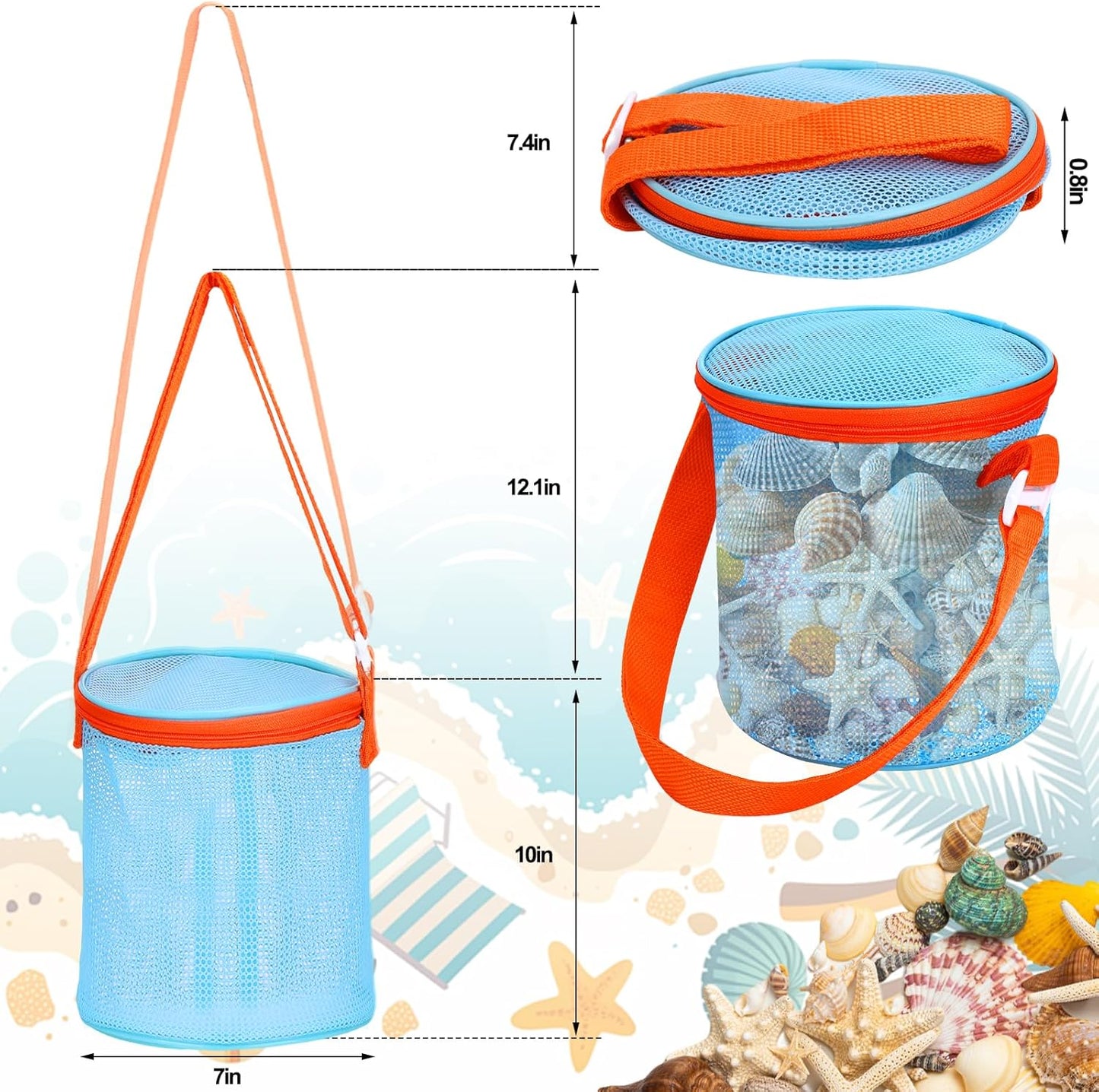 Beach,2PCS Vodolo Sea Shell Bags for Large Mesh Seashell Holder for Adults,Shelling Collecting Tools Travel Sand Toys