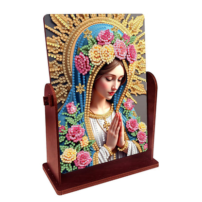 pigpigboss Virgin Mary Diamond Painting Rotate Mirror Kit, 5D DIY Religious Rose Virgin Mary Pray Diamond Art Makeup Mirror for Adult Beginner Home Office Holiday Desktop Decor
