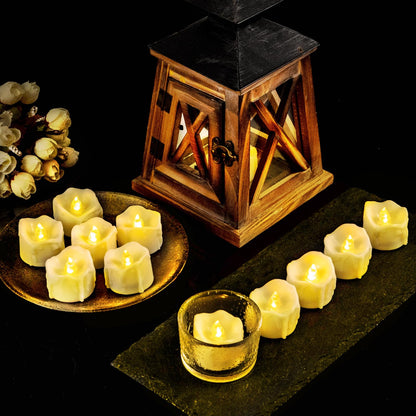 Windshell Warm White Flickering Flame Tea Lights with Auto 6H Timer (No Remote), Melting Design (Ivory Base), Battery Operated LED Flameless Tealight Candles for Wedding Party Christmas, 12 Pack