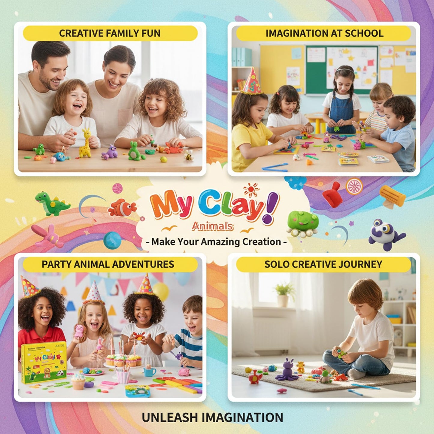Air Dry Clay Kit, 12 Animals Kingdom Modeling Clay for Kids, DIY Model Magic Clay with Tools&Idea Cards, Soft&Non-Sticky, Safe&Non-Toxic Magic Clays, Creatible Art Crafts Toys Gifts for Boys Girls