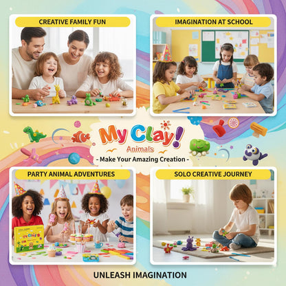 Air Dry Clay Kit, 12 Animals Kingdom Modeling Clay for Kids, DIY Model Magic Clay with Tools&Idea Cards, Soft&Non-Sticky, Safe&Non-Toxic Magic Clays, Creatible Art Crafts Toys Gifts for Boys Girls