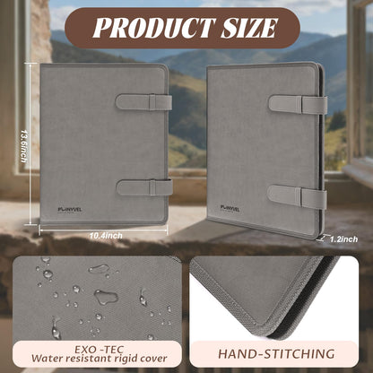 Plinyvel Leather Sketchbook Cover for 9x12 - Travel Portfolio Case with Storage, Holds Large Sketch Book & Spiral Pad | All-in-One Artist Organizer with Pencil Holder (Gray