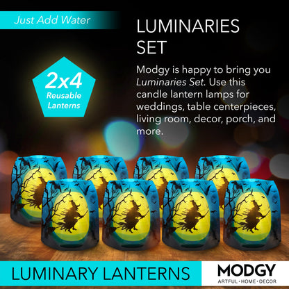MODGY Luminary Lanterns Candle Holder Decorative Indoor Outdoor Decor, Lanterns for Wedding Centerpiece Decoration Outside Patio, with Flameless Floating LED Candles, WitchyWoman Pack of 2