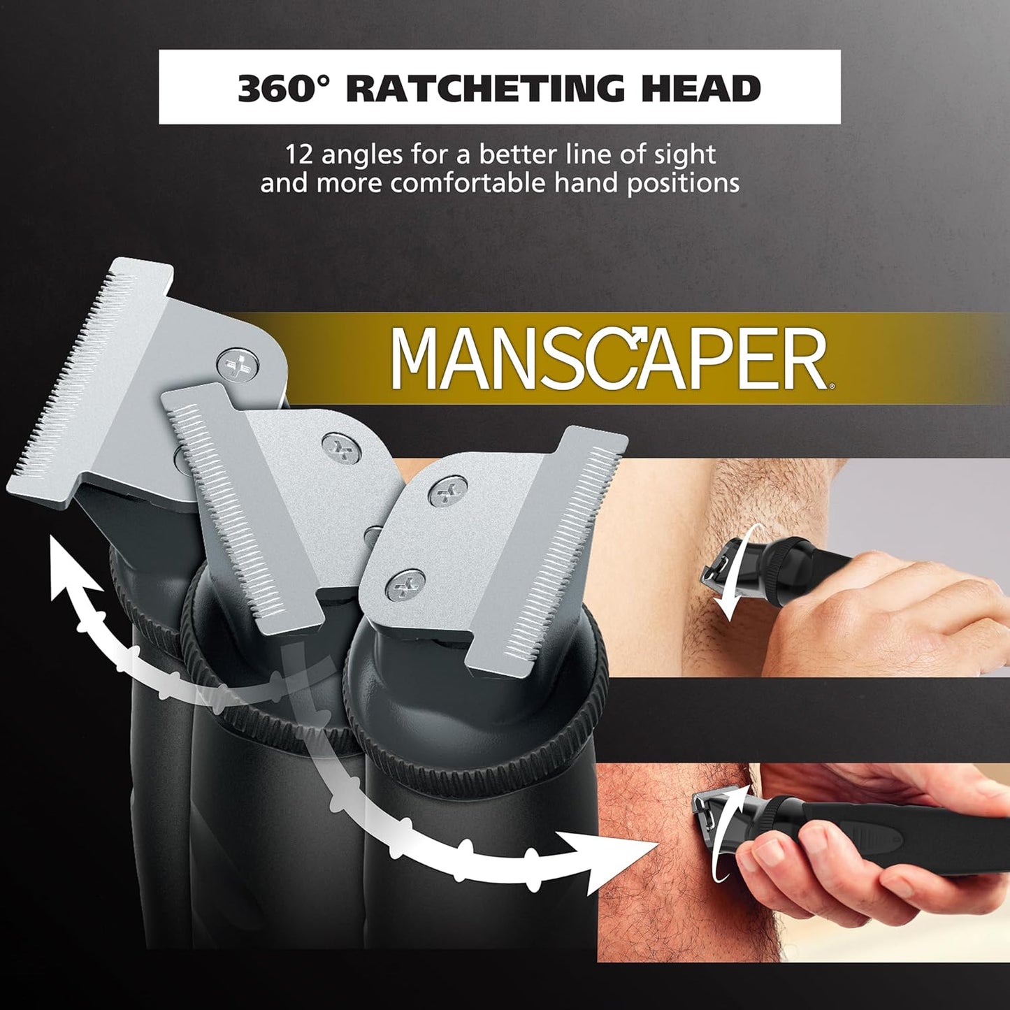 Wahl Manscaper® Reach 360 Ratchet Head Cordless Body and Beard Trimmer for Men with No-Slip Grip for Precise Control During Face, Body, and Manscape Grooming – Model 3025951
