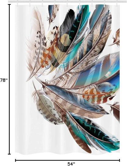 Ambesonne Feathers Stall Shower Curtain, Bird Feathers Print, Fabric Bathroom Decor Set, 54" X 78", Teal Brown