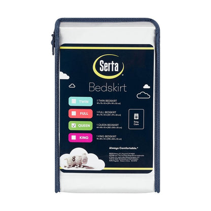SERTA Modern Solid Bed Skirt, Hotel Quality Dust Ruffle with 13 Inch Drop, Machine Washable, King, White