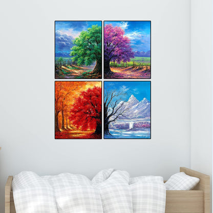 Muzagroo Art 4 Pack 5D Diamond Painting Kits for Adults DIY Diamond Art Kits 4 Seasons Trees Wall Art for Living Room Adults Crafts Diamond Dot Gem Art Kits for Beginners