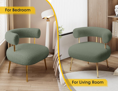 SEYNAR Mid Century Sherpa Boucle Accent Chair, Round Upholstered Barrel Arm Chair for Small Spaces, Fluffy Side Corner Sofa Chair for Living Room, Bedroom, Vanity, Office, Reading Nook(Green)