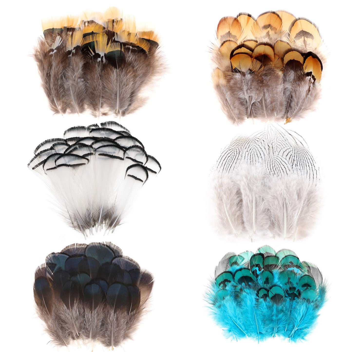 MWOOT 6 Styles Assorted Crafts Feathers, 120Pcs DIY Dreamcatcher Crafts Art Decor Feathers, DIY Earring Wings Carnival Party Mask Activities Project Accessories Small Feather - Mixed Green White Brown