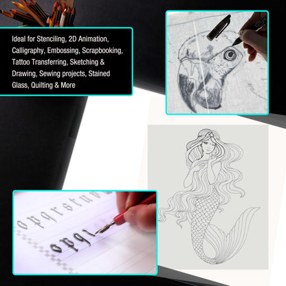 U.S. Art Supply Lightmaster 17"x24" (A2) LED Lightbox Board - 32.5" Diagonal, Ultra-Thin, Dimmable Light Pad - Measuring Grid & Protractor Included - 110V, Flicker-Free, Portable, 50,000 Hour LEDs