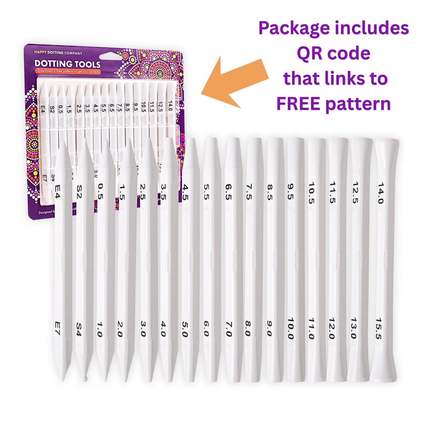 Happy Dotting Company Tools for Painting Mandalas - Patented 16pc Premium Double Ended - 28 Easy Read Sizes Plus Stylus & Ellipse Tools, Anti-Roll Grip for Rock Painting, Nail Art, Pottery and Canvas