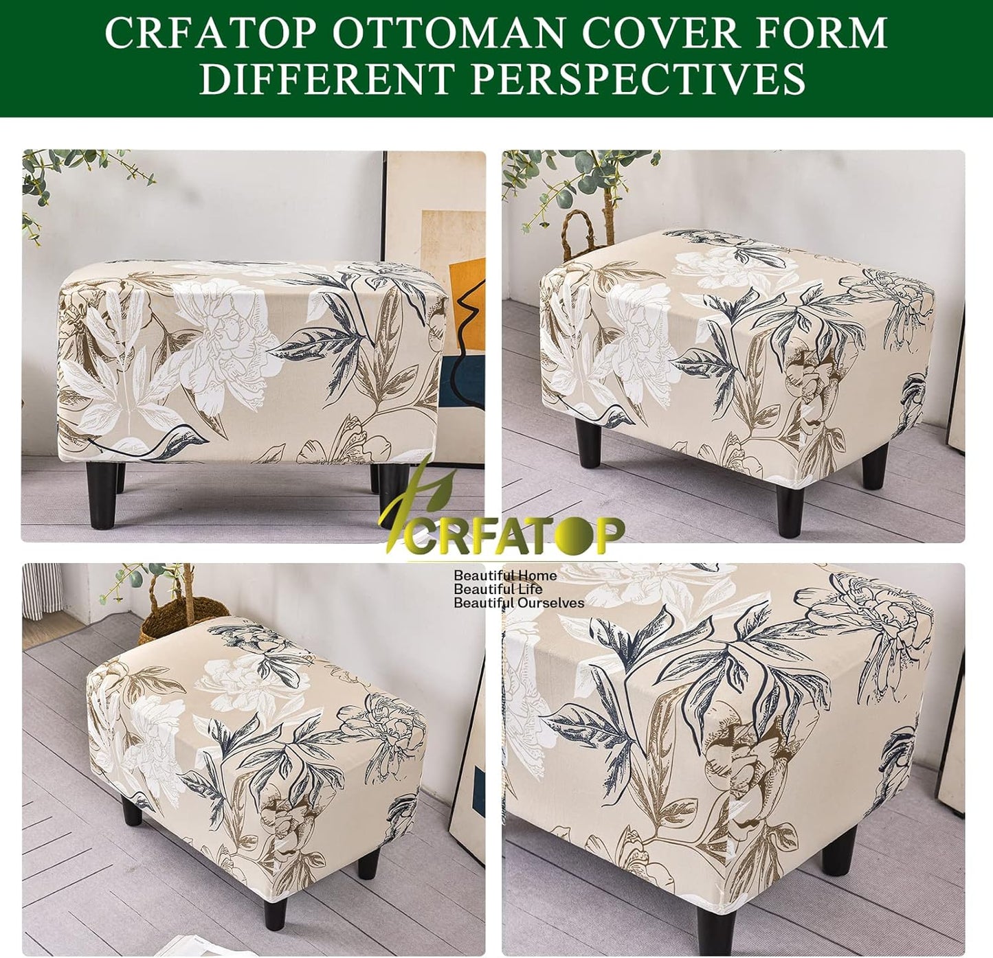 Bottom,46 CRFATOP Ottoman Chair Cover Large Ottoman Chair Slipcovers Solid Rectangle Storage Stool Cover Stretch