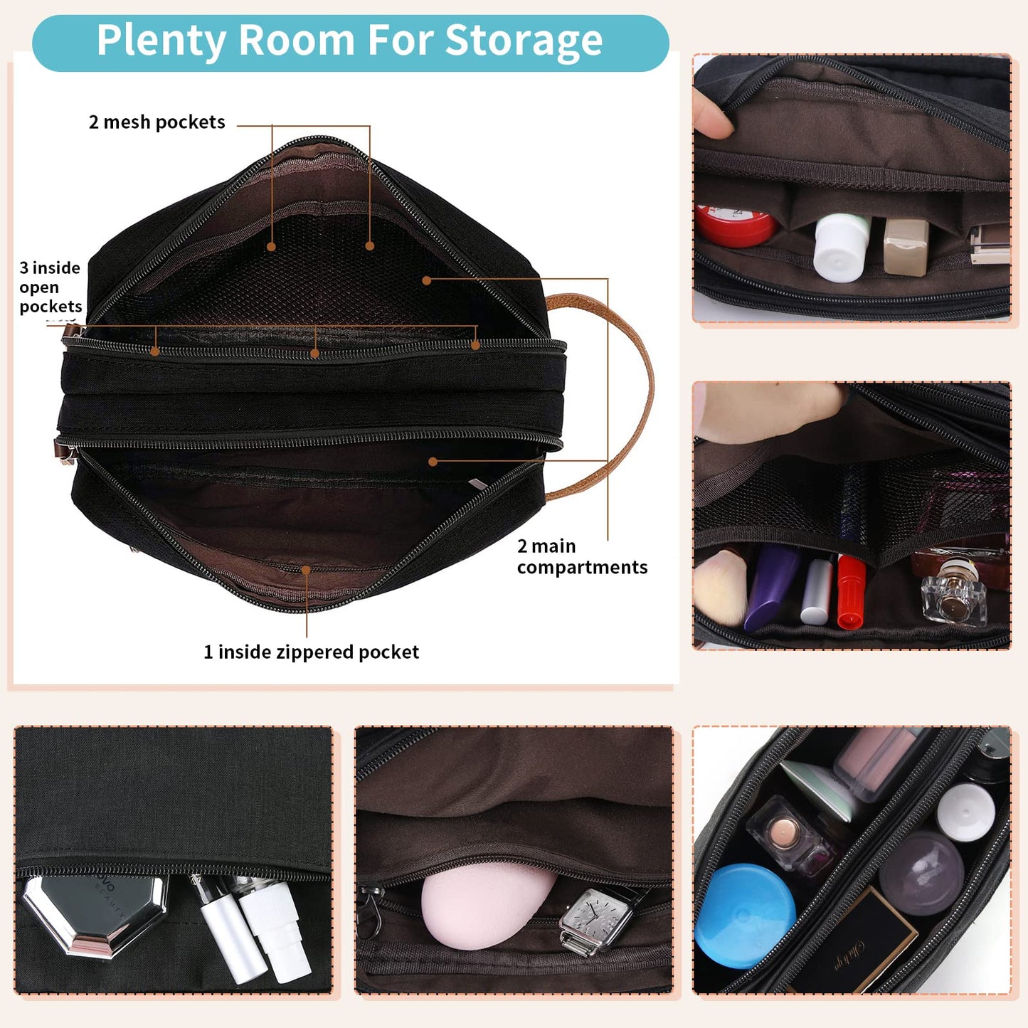 Lubardy Toiletry Bag Oxford Cloth Toiletry Bag for men and women Portable Travel Shaving Dopp Kit Water-Resistant Cosmetic Bag Travel Organizer Storage for Accessories, Black