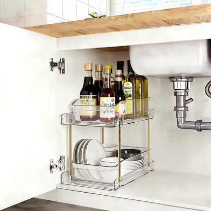LAREKUN2pack 2-Tier Organizer & Storage Unit Stackable Bathroom Cabinet Organizer Pull-Out Kitchen Pantry Organizer & Storage System Suitable for Countertops, Pantries, Kitchens, Bathrooms