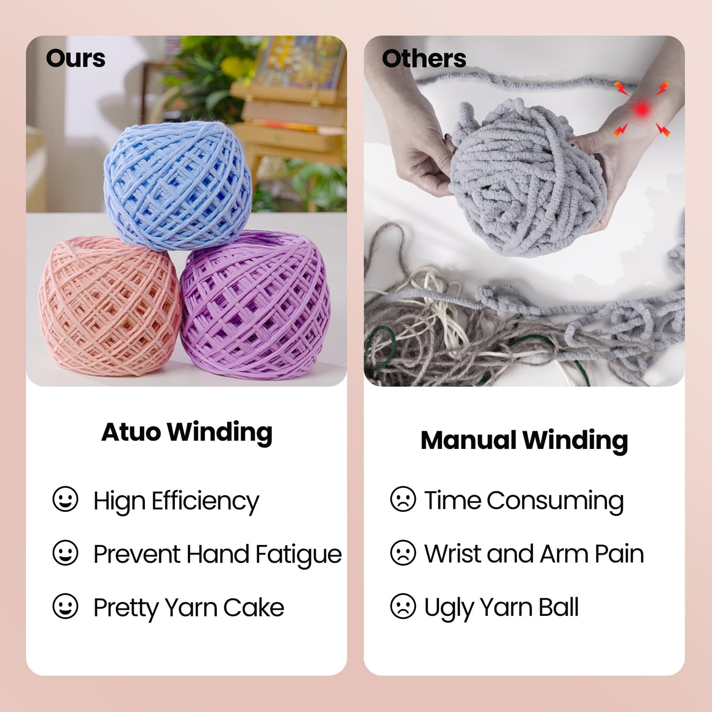Winartton Electric Yarn Winder, Heavy-Duty Yarn Ball Winder 10 oz Large Capacity, Automatic Yarn Cake Winder Spinner Roller, Crocheting Tools Supplies for Knitting Lovers(Rose Gold)