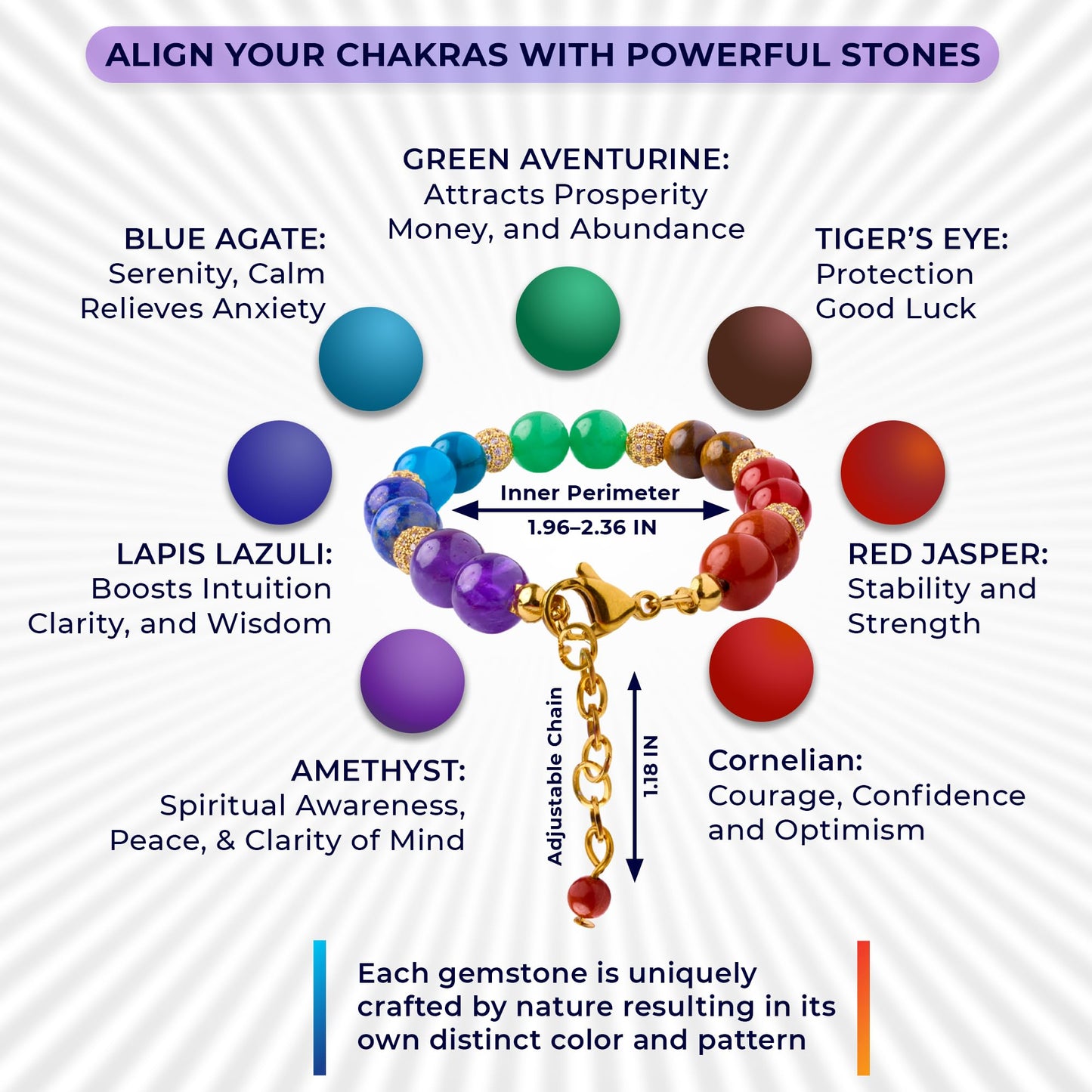 SEVEN KALM Protection and Healing Bracelet for Women - Handmade 7 Chakra Jewelry Crafted with Genuine Gemstones - Adjustable 8mm Bead Bracelet - Pulsera Para Mujer - Elegant Spiritual Accessory