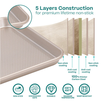 Baker's Secret Baking Sheet Pan Set, 3x Cookie Sheets for Oven, Diamond Texture Premium Air Flow, Set of 3 Baking Trays, Extra Thick 0.6mm with Diamond Base PFOA, PFOS, PTFE and PFAS free