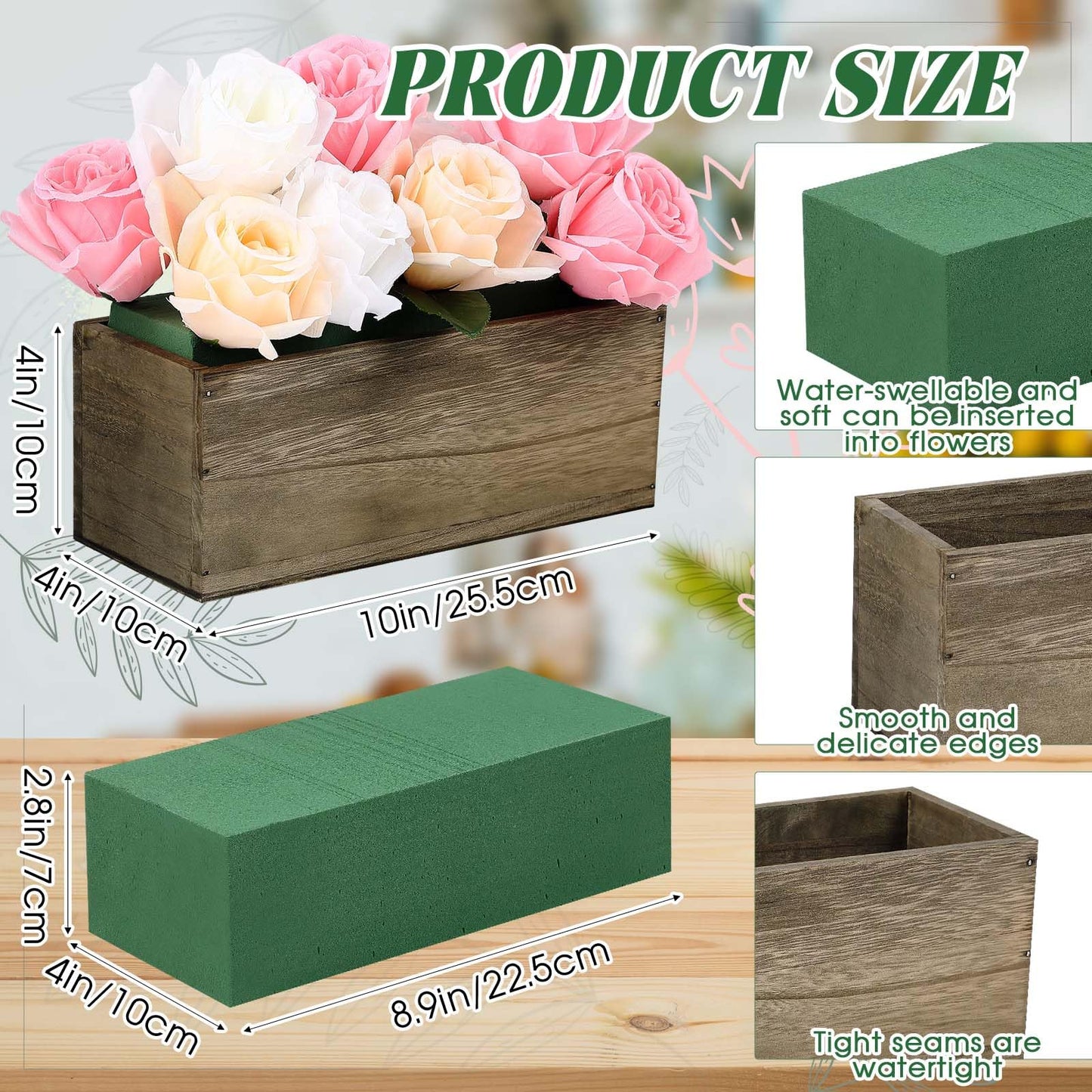 Havawish 5 Sets 10 x 4 x 4 in Wood Rectangular Planter Boxes Bulk Wood Flower Box Centerpiece Vases with Floral Foam Blocks Rustic Flower Pot Indoor Window for Wedding Arrangement