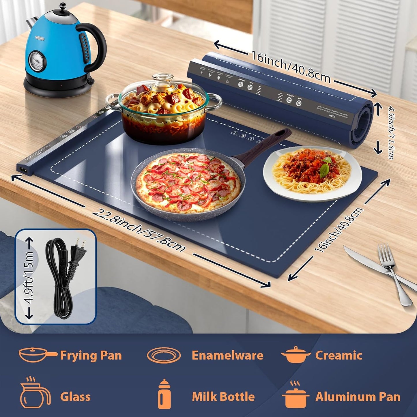 8 24H Silicone Warming Mat for Food, Foldable Electric Food Warming Tray Kitchen Heating Mat for Buffets Party, Buffet